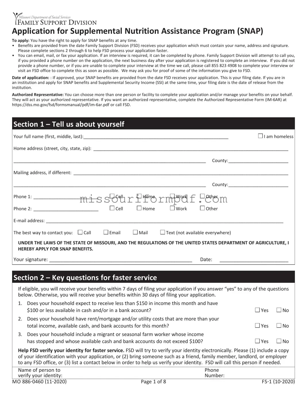 Blank Apply For Food Stamps In Missouri Template