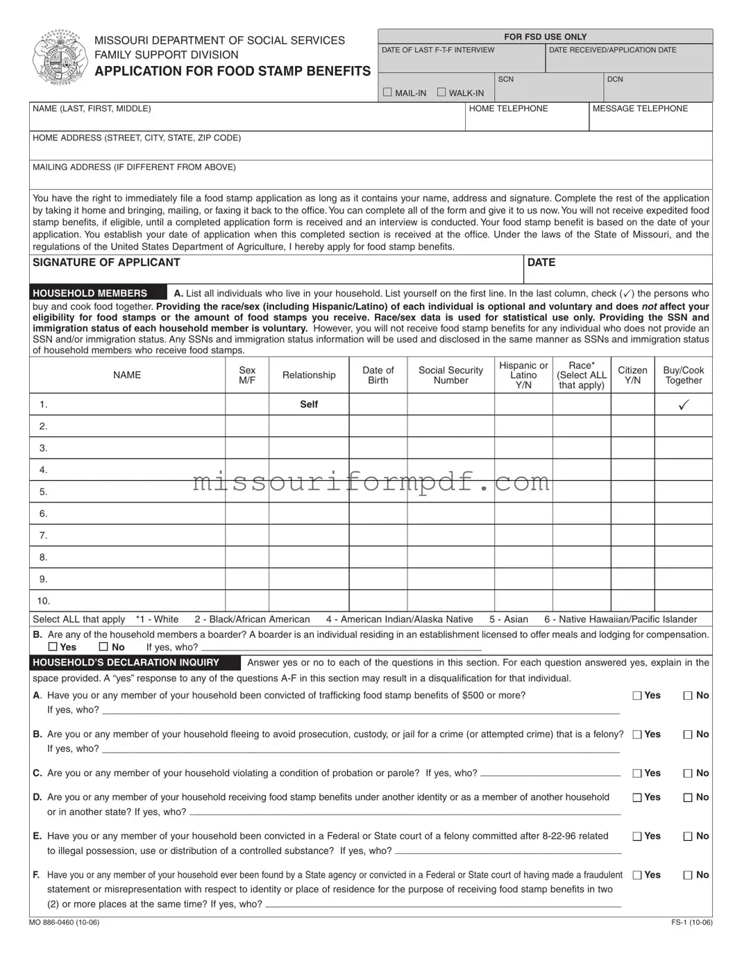 Blank Food Stamps Missouri Template
