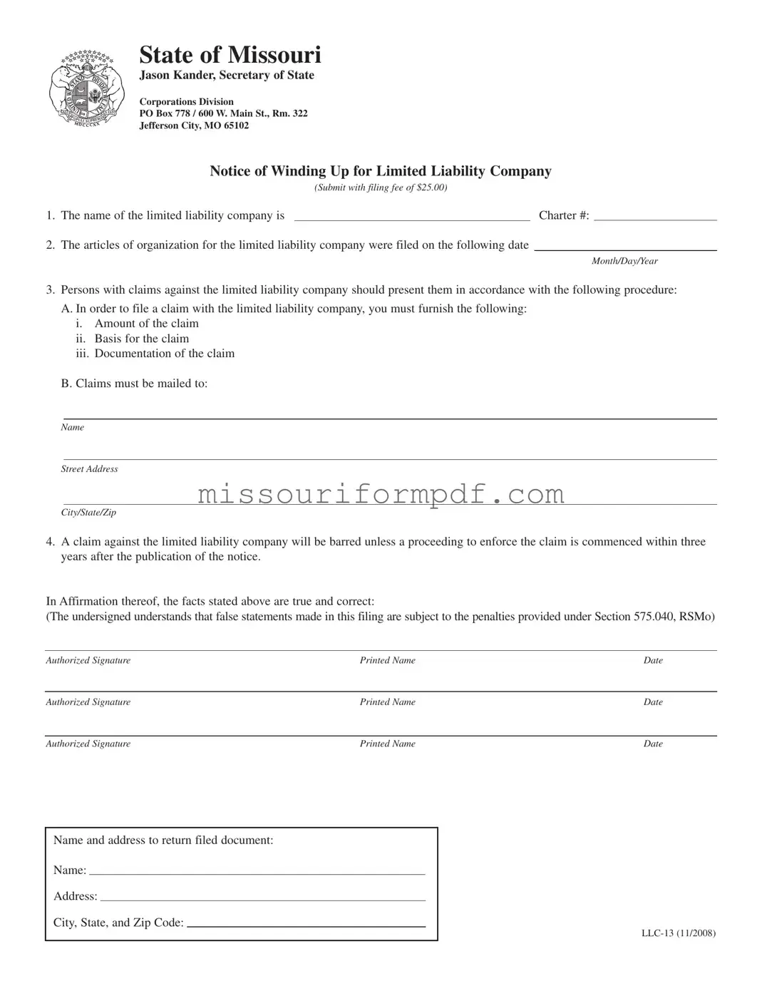 Blank Llc 13 Missouri Template
