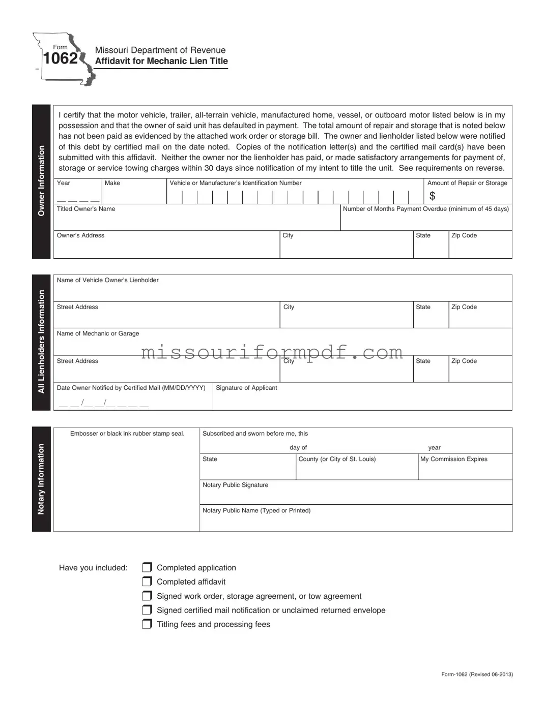 Blank Missouri 1062 Template