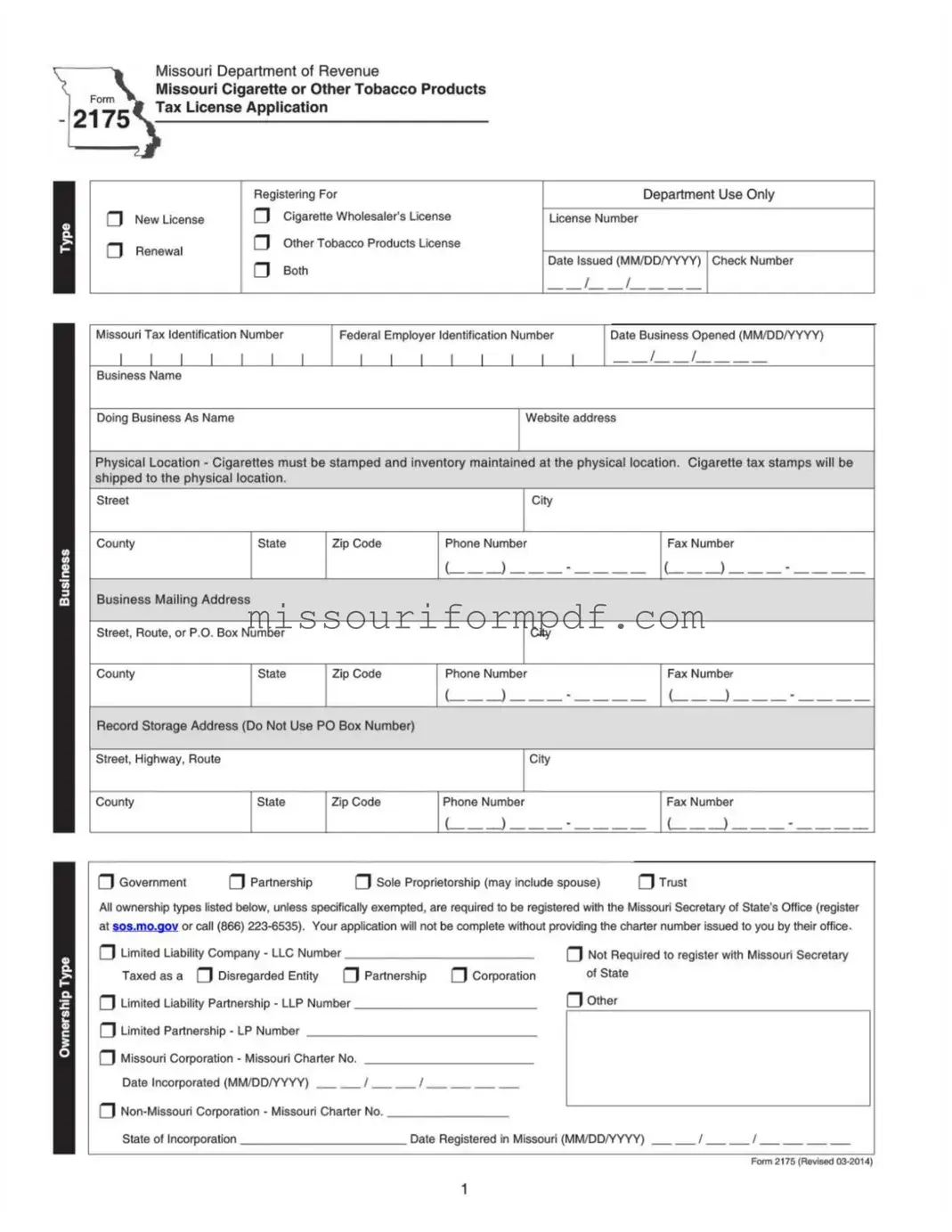 Blank Missouri 2175 Template
