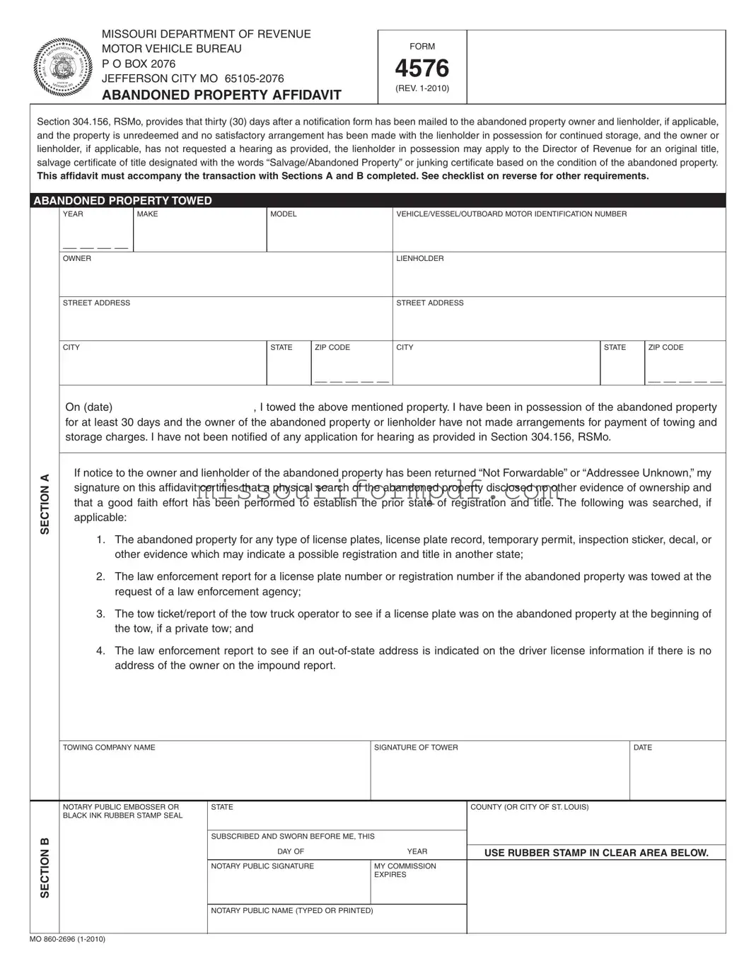 Blank Missouri 4576 Template