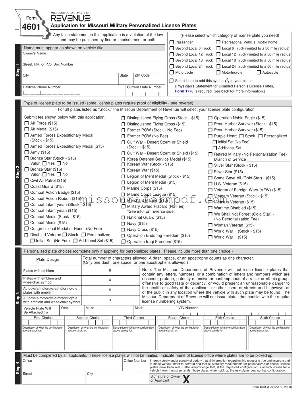 Blank Missouri 4601 Template
