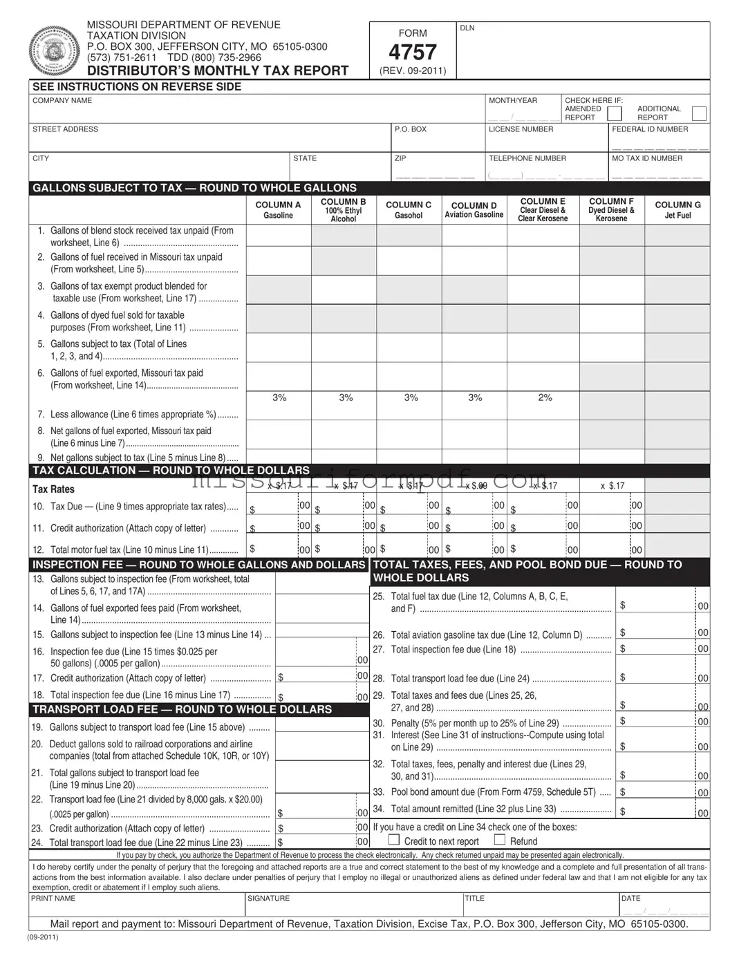 Blank Missouri 4757 Template