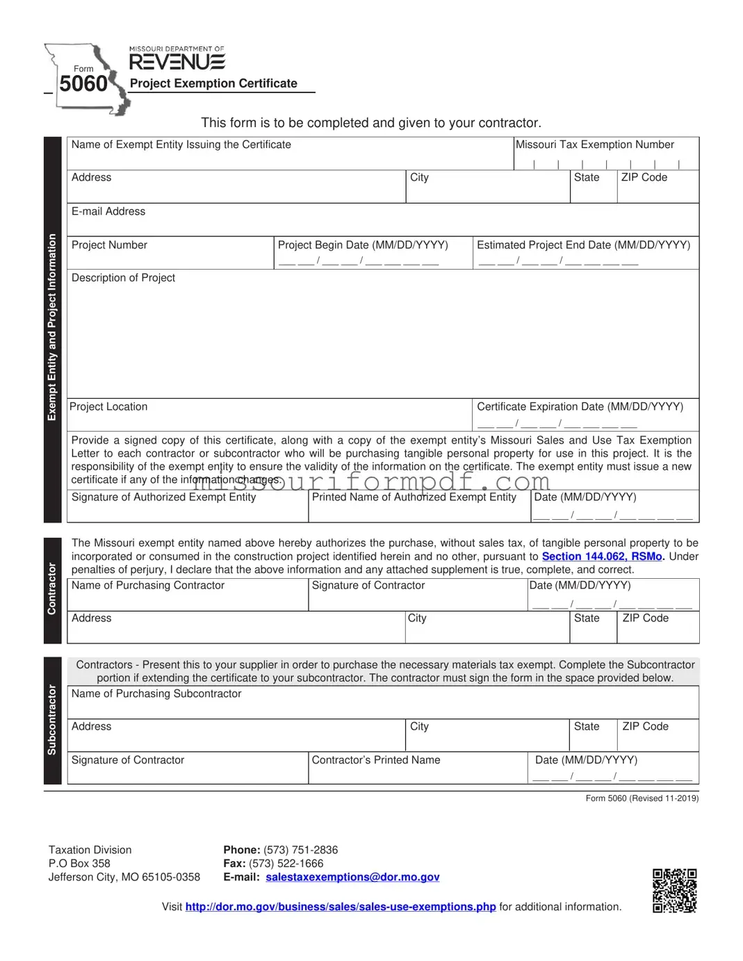 Blank Missouri 5060 Exemption Template