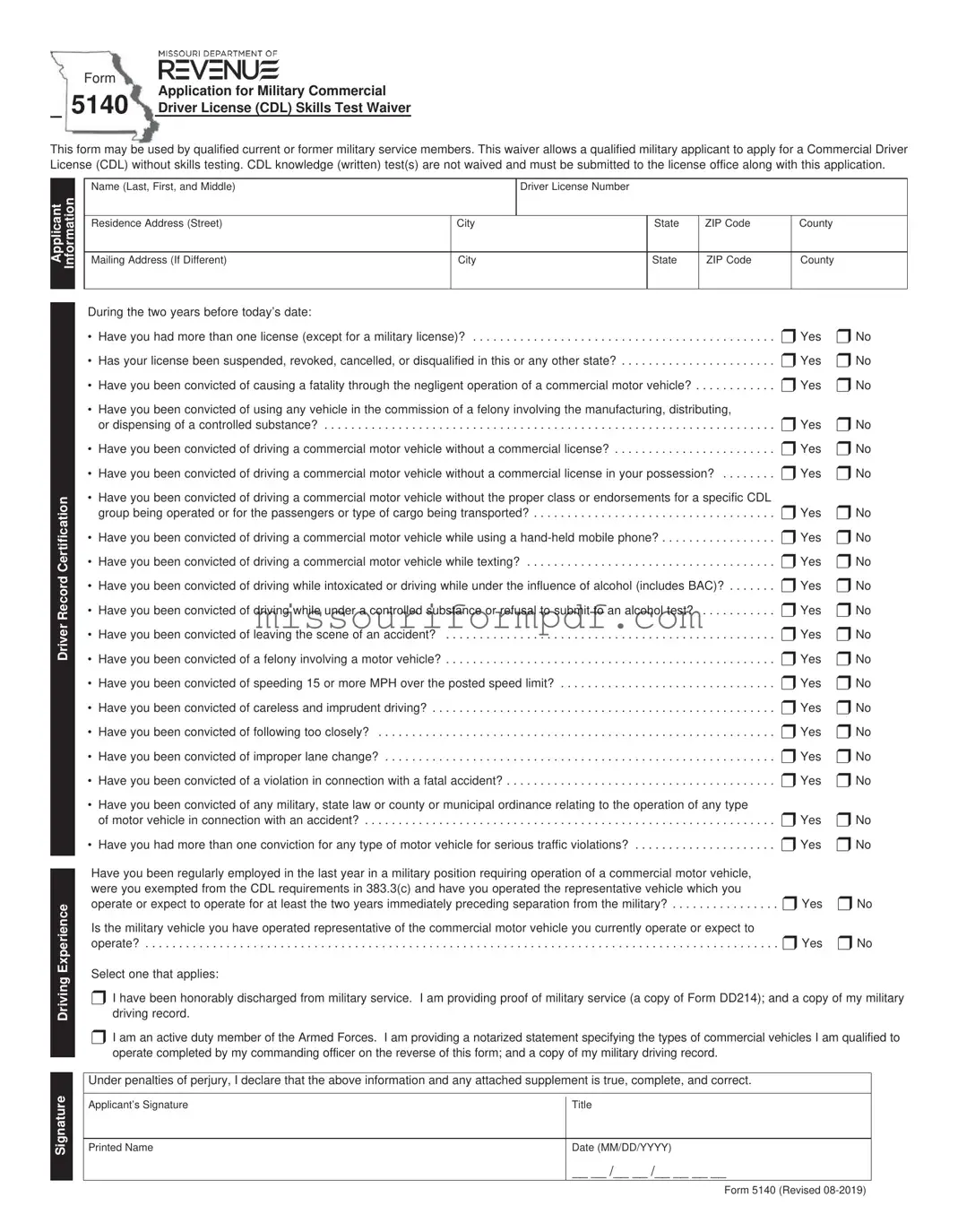 Blank Missouri 5140 Template