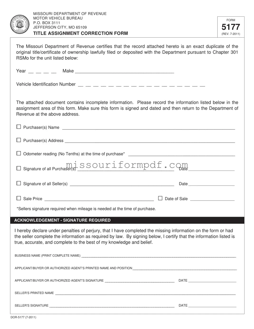 Blank Missouri 5177 Template