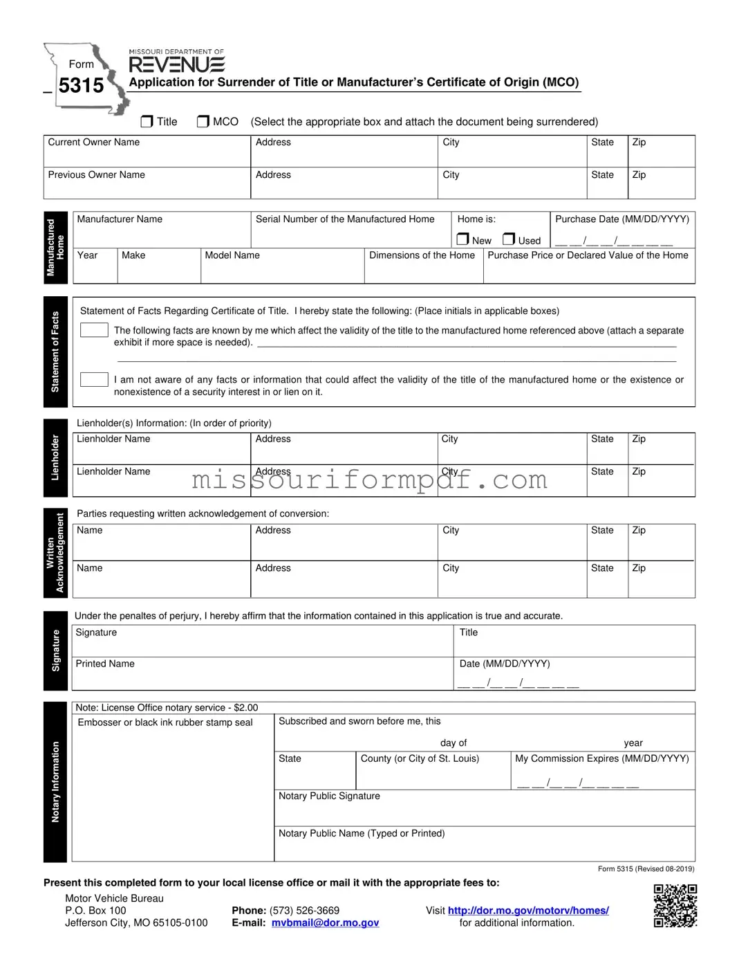 Blank Missouri 5315 Template