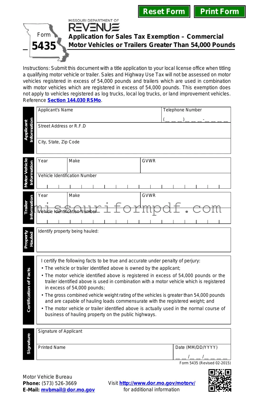 Blank Missouri 5435 Template