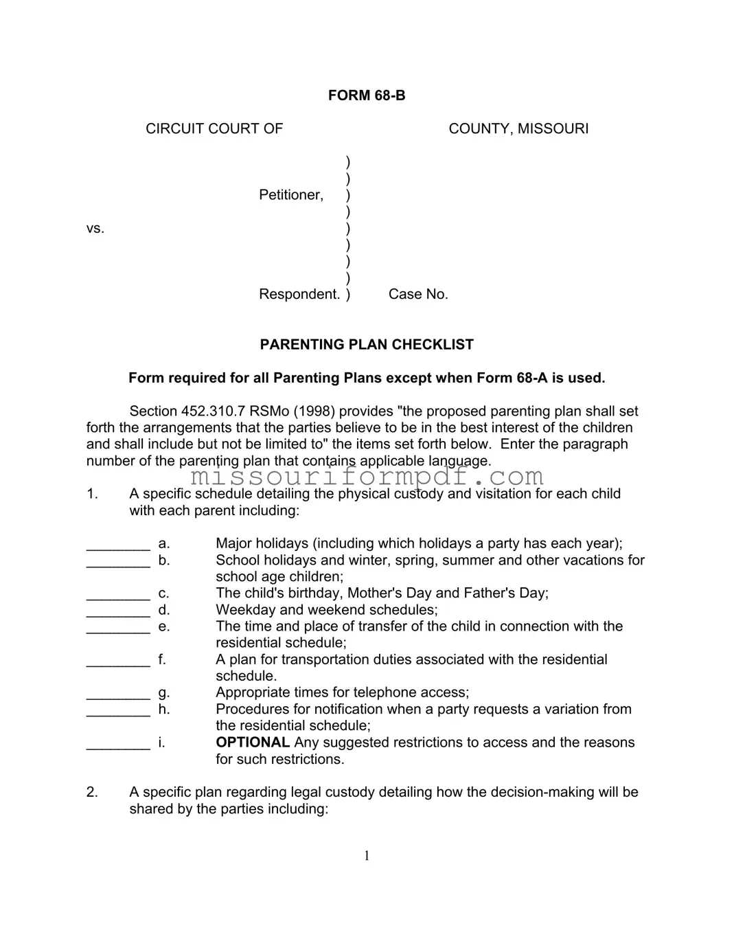 Blank Missouri 68 B Template