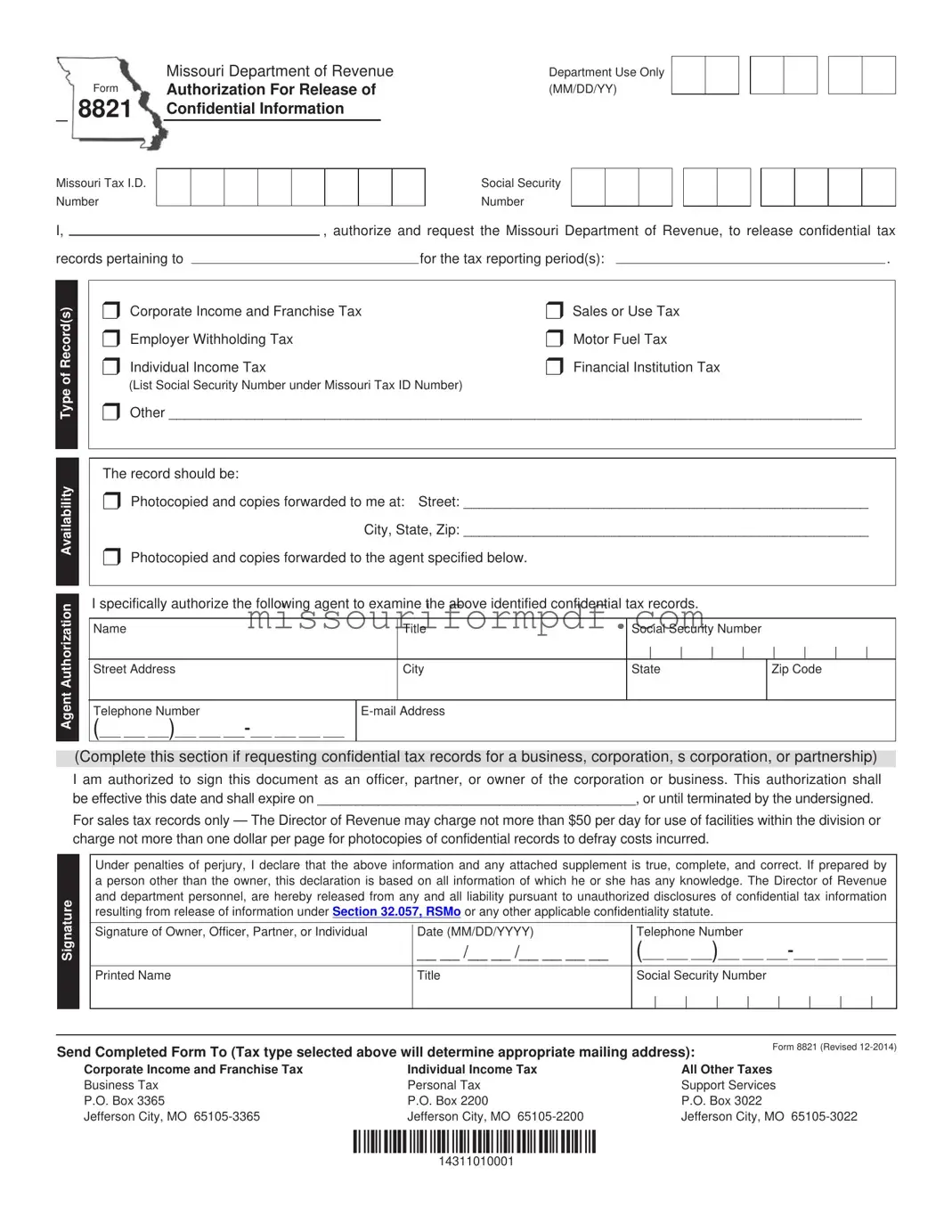 Blank Missouri 8821 Template