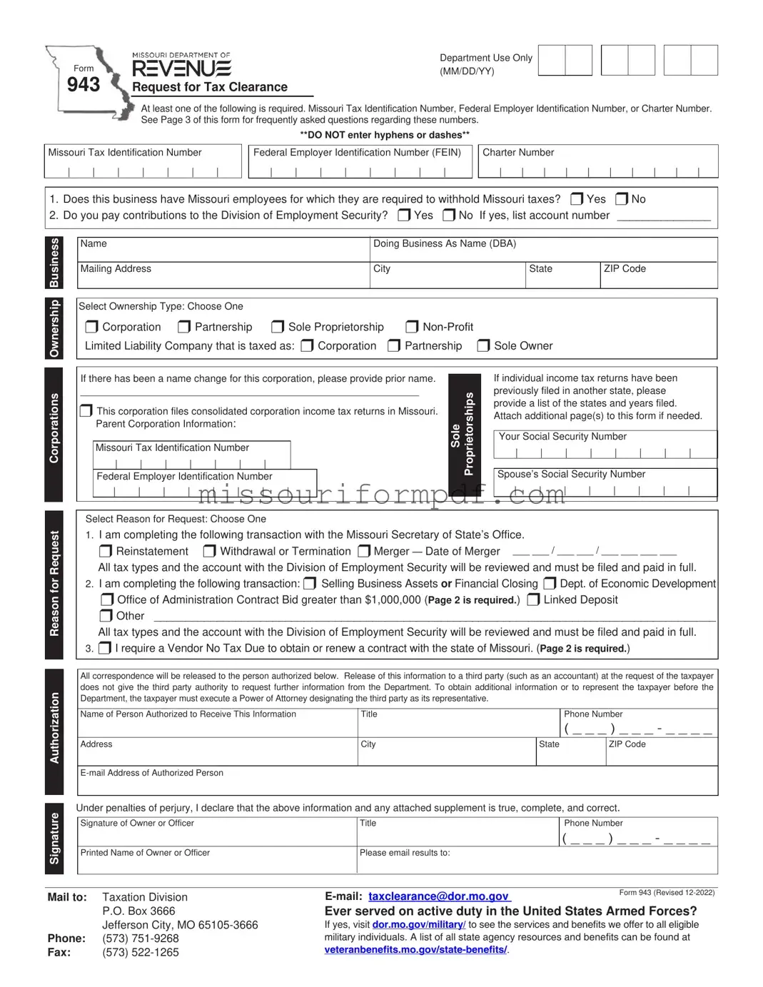 Blank Missouri 943 Template