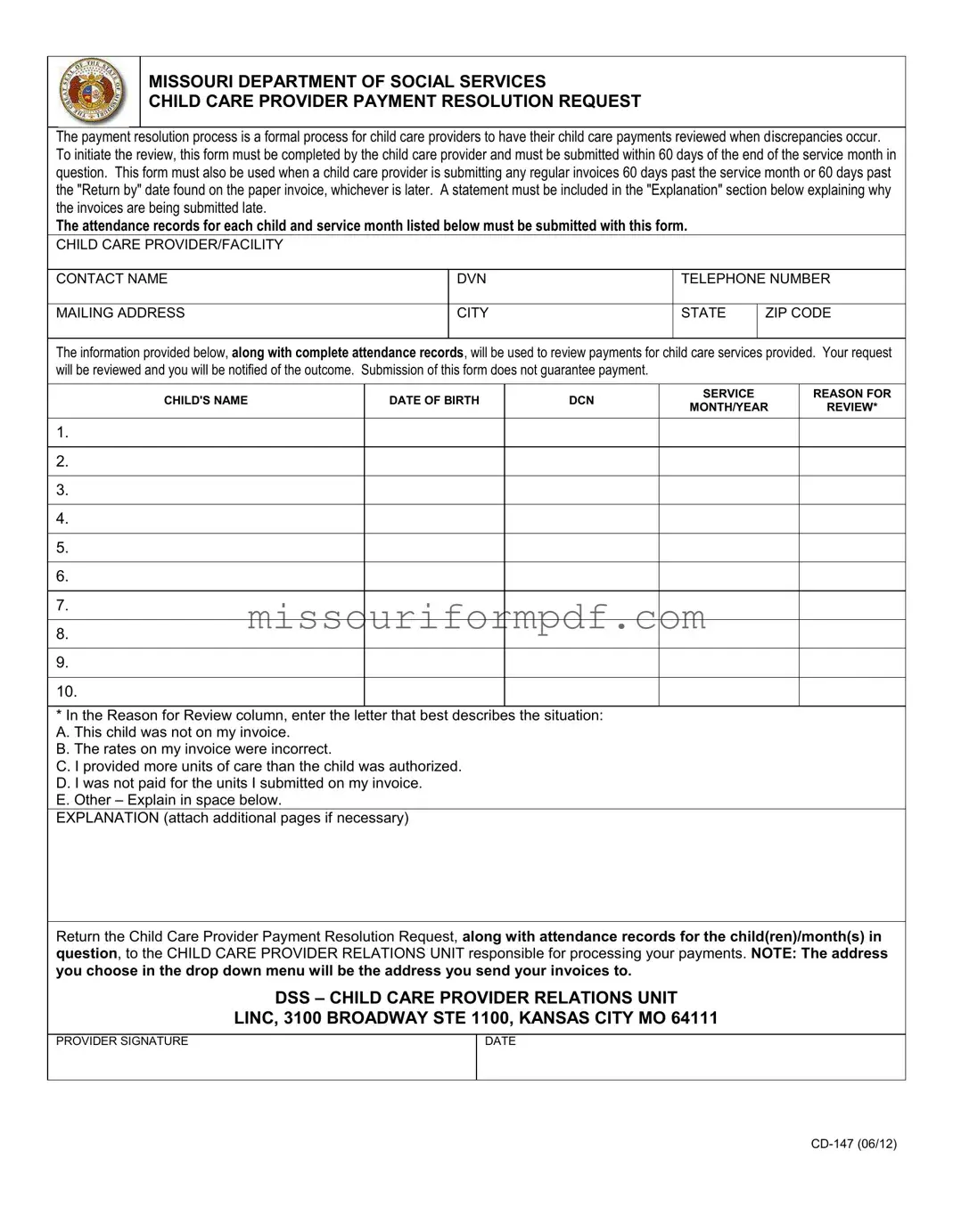 Blank Missouri Cd 147 Template