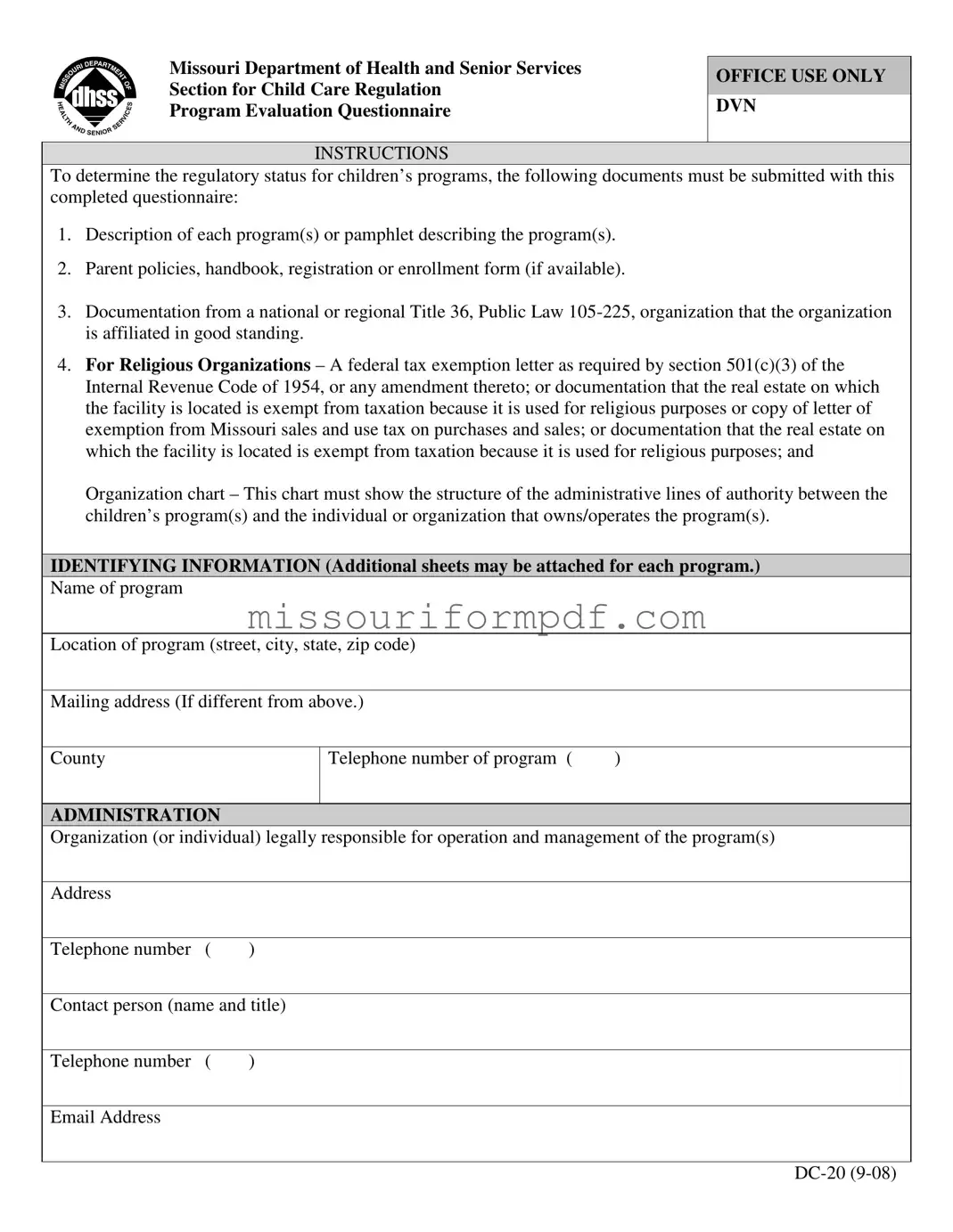 Blank Missouri Dc 20 Template