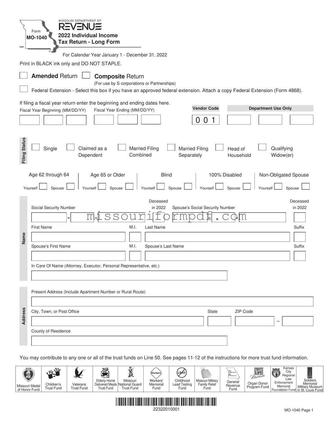 Blank Missouri Mo 1040 Template