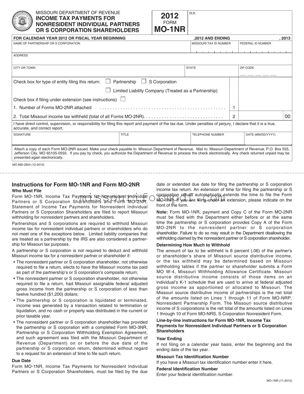 Blank Missouri Mo 1Nr Template