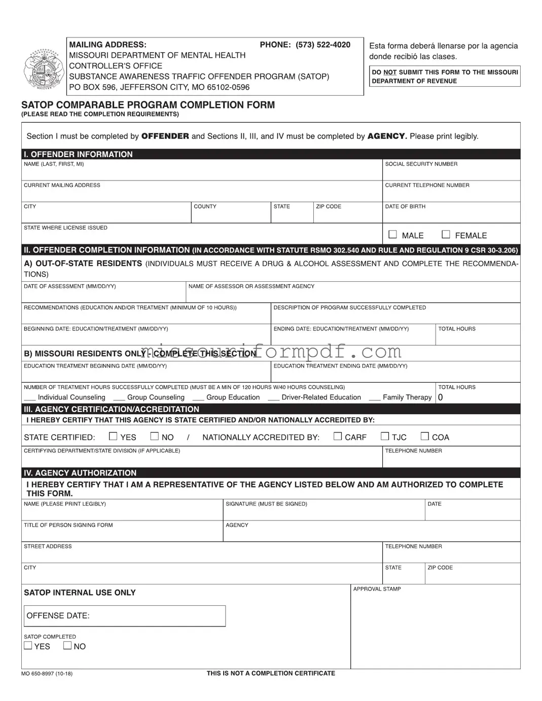 Blank Missouri Satop Template