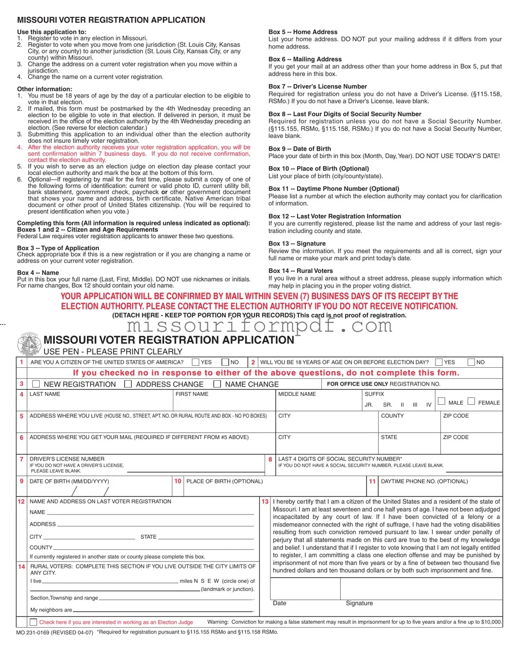 Blank Missouri Voter Registration Application Template