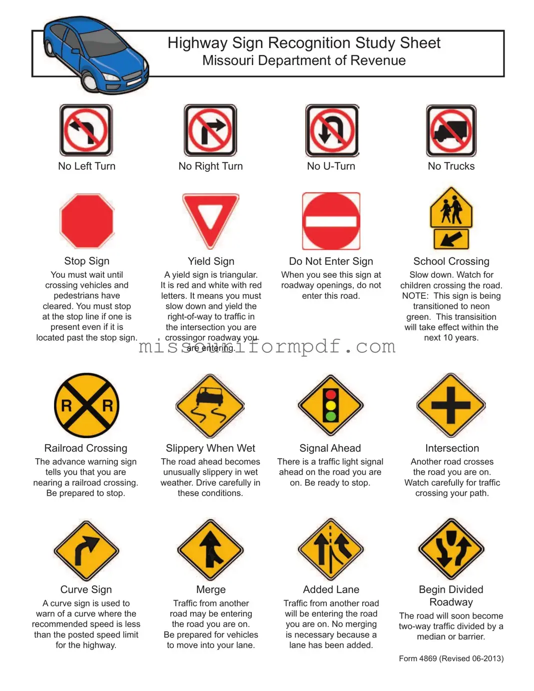 Blank Road Sign Test Missouri Template