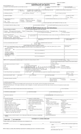 Blank Missouri Certificate Of Death Template