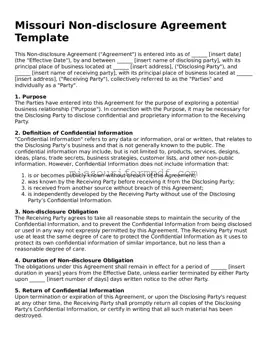 Printable Non-disclosure Agreement Template for Missouri State