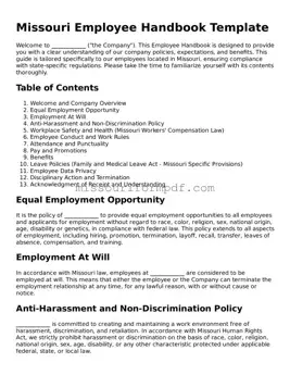 Printable Employee Handbook Template for Missouri State