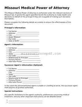 Printable Medical Power of Attorney Template for Missouri State