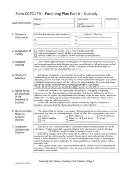 Blank Missouri Parenting Plan Template