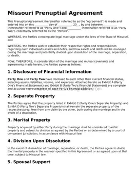 Printable Prenuptial Agreement Template for Missouri State