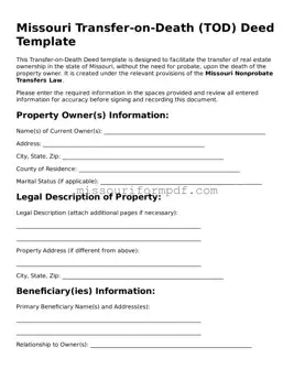 Printable Transfer-on-Death Deed Template for Missouri State