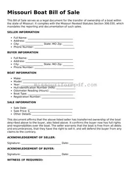Printable Boat Bill of Sale Template for Missouri State